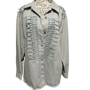 Vtg Satin Germain Womens XL Foam Button Down Bling Front Sergeant Pepper Artsy